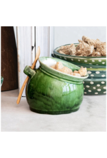 Creative Co-Op Stoneware Green Salt Dish with Wood Spoon