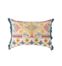 Creative Co-Op Cotton Embroidered Pillow with Fringe 24x16