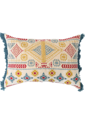Creative Co-Op Cotton Embroidered Pillow with Fringe 24x16