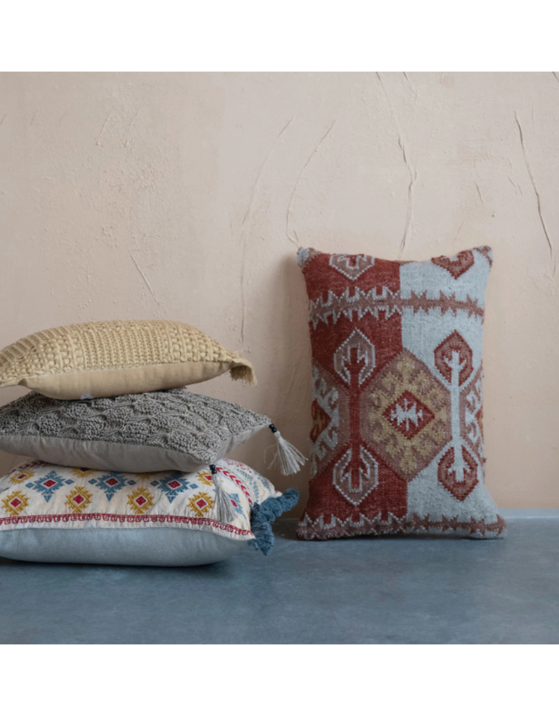 Creative Co-Op Cotton Embroidered Pillow with Fringe 24x16