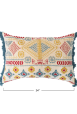 Creative Co-Op Cotton Embroidered Pillow with Fringe 24x16