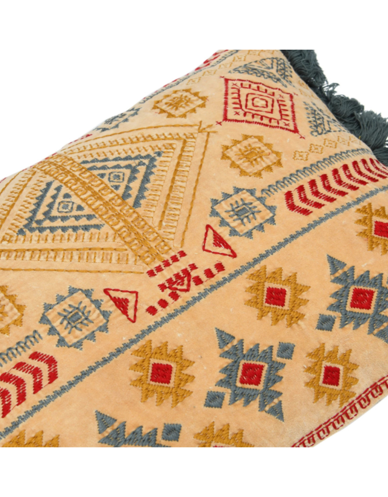 Creative Co-Op Cotton Embroidered Pillow with Fringe 24x16