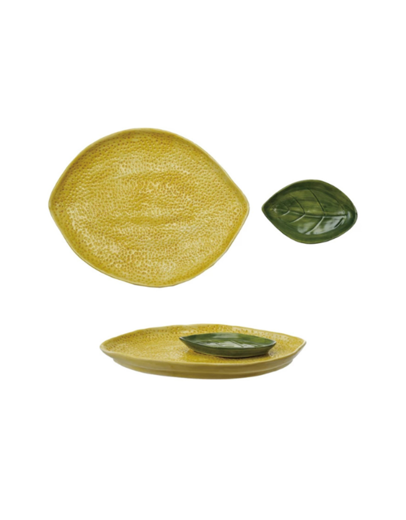 Creative Co-Op Lemon Platter with Leaf Dish