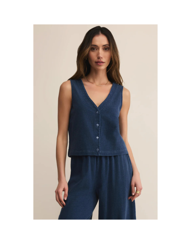 Z Supply Solace Jersey Denim Top in Indigo by Z Supply