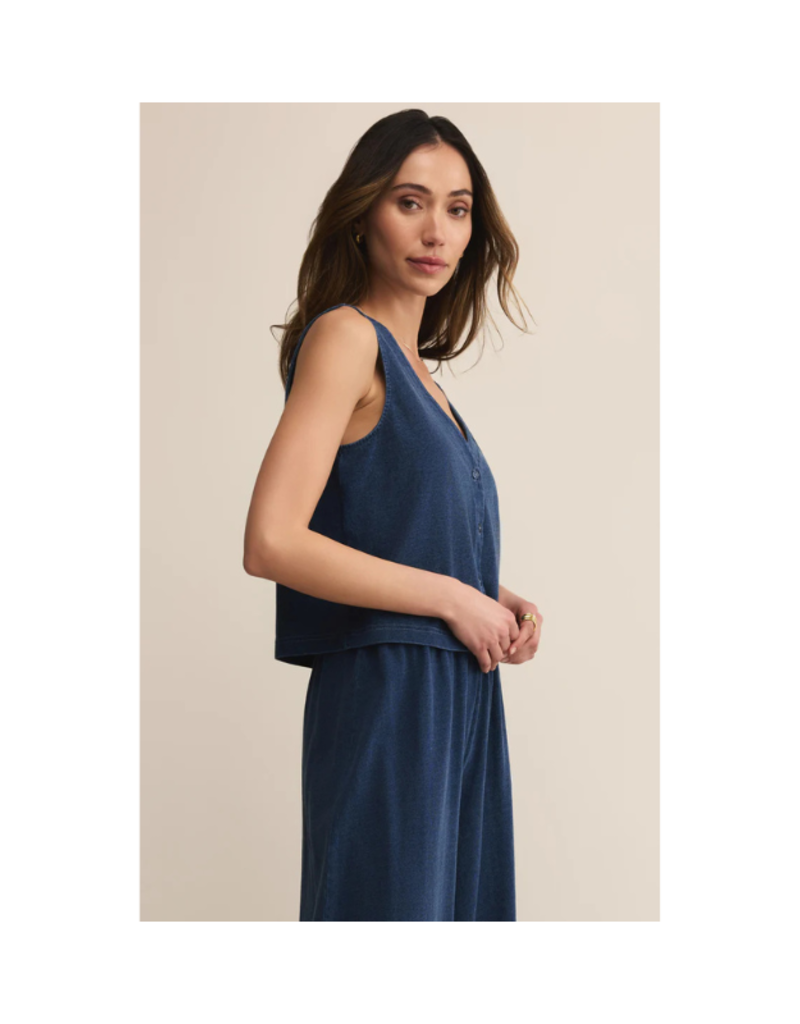 Z Supply Solace Jersey Denim Top in Indigo by Z Supply