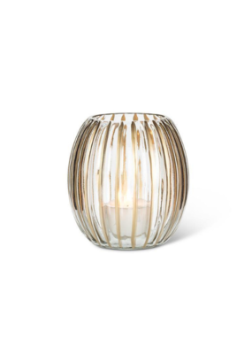 Small Ribbed Striped Votive in Gold