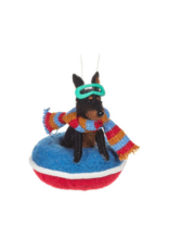 Snowtubing Dog Wool Ornament