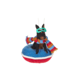 Snowtubing Dog Wool Ornament