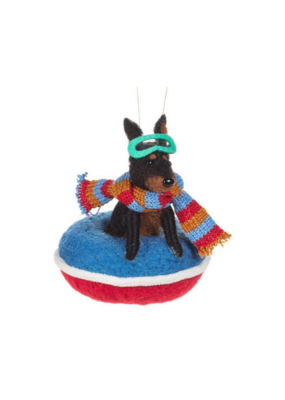 Snowtubing Dog Wool Ornament