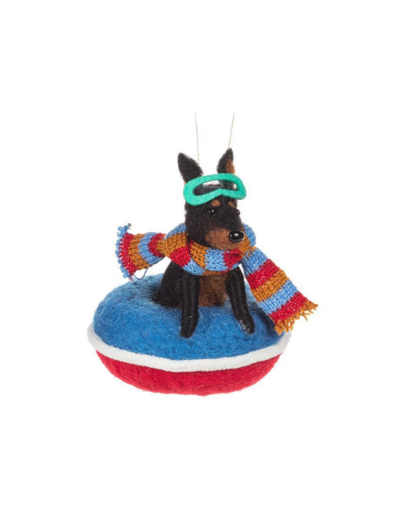 Snowtubing Dog Wool Ornament