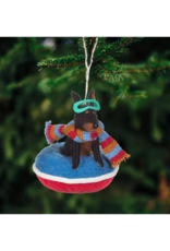 Snowtubing Dog Wool Ornament