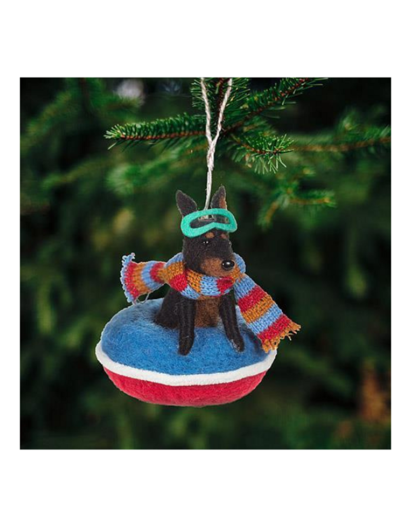 Snowtubing Dog Wool Ornament