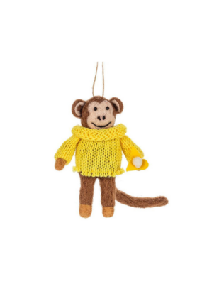 Monkey with Banana Wool Ornament