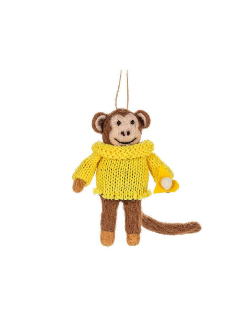 Monkey with Banana Wool Ornament
