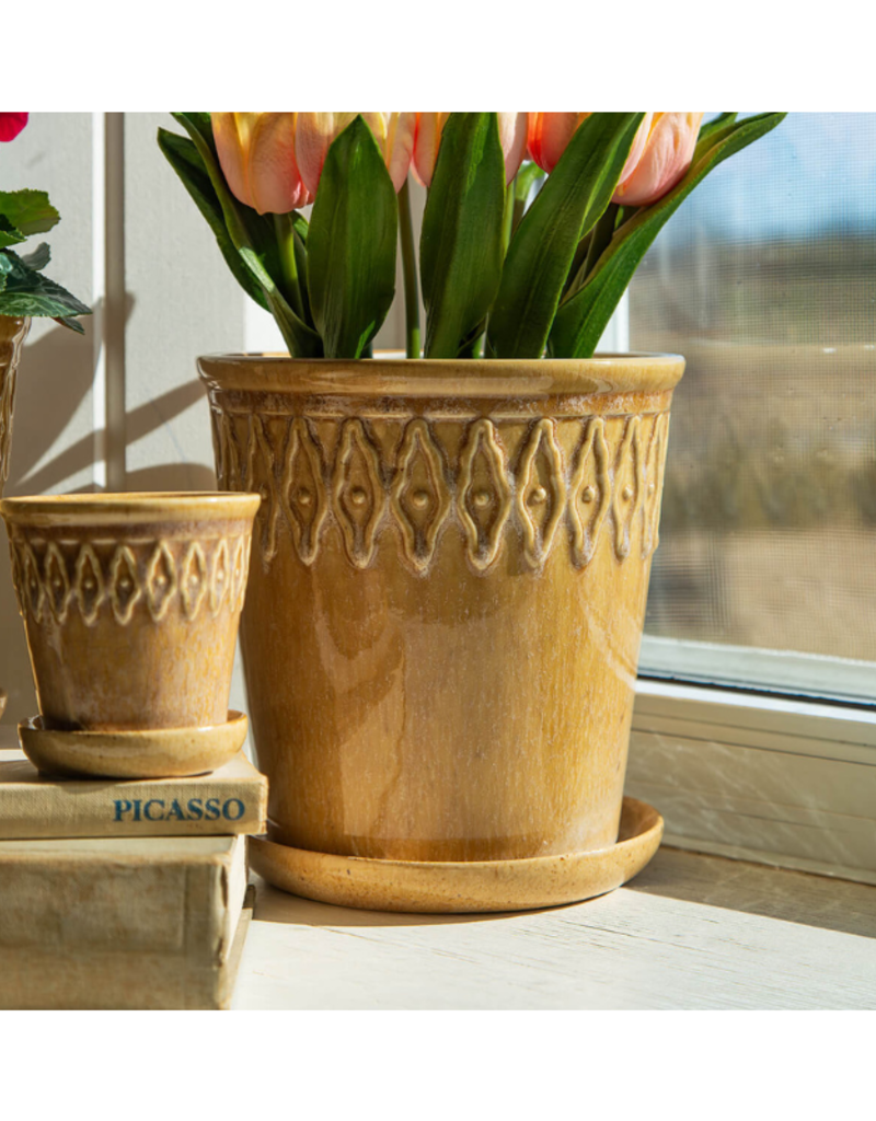 Bacon Basketware Ltd Beige Embossed Planter with Saucer