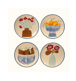 Creative Co-Op Stoneware Fruit & Flower Plate