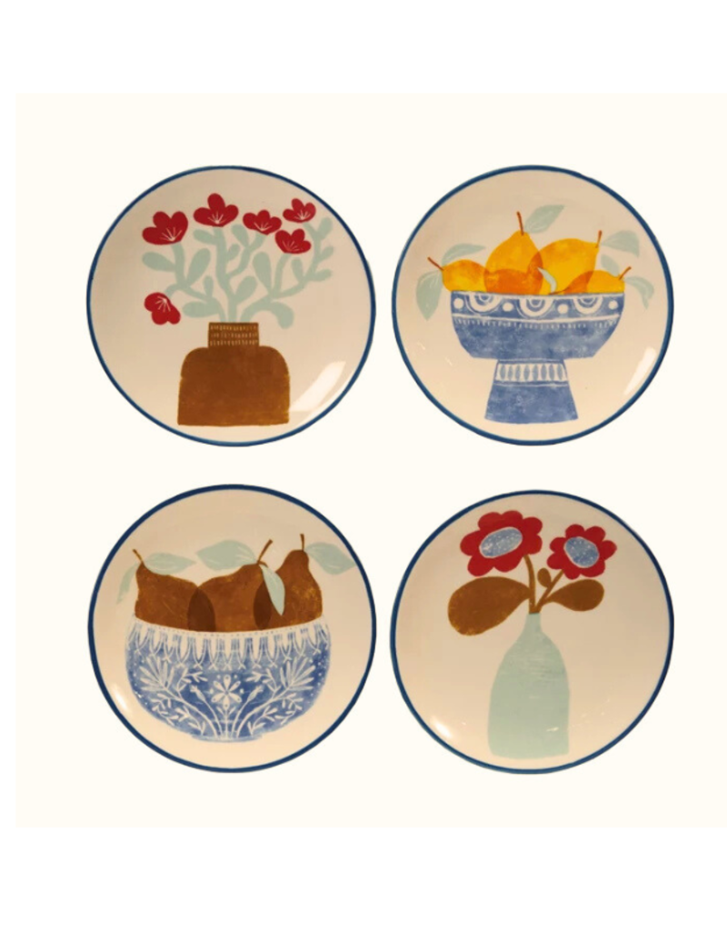 Creative Co-Op Stoneware Fruit & Flower Plate