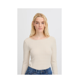 ICHI Cella Longsleeve Tee in Oatmeal Stripe by ICHI