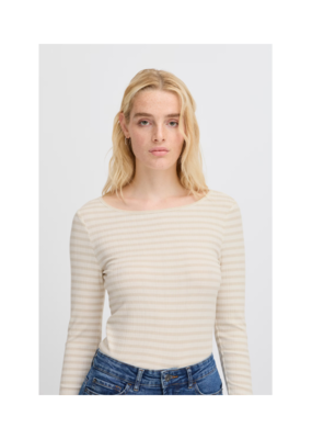 ICHI Cella Longsleeve Tee in Oatmeal Stripe by ICHI