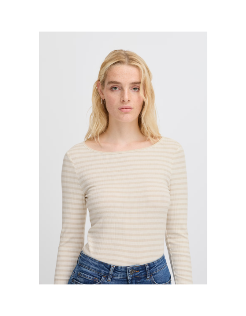 ICHI Cella Longsleeve Tee in Oatmeal Stripe by ICHI