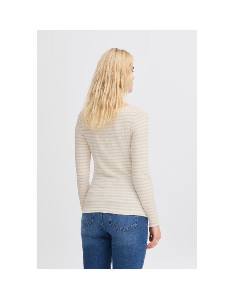 ICHI Cella Longsleeve Tee in Oatmeal Stripe by ICHI