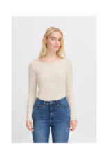 ICHI Cella Longsleeve Tee in Oatmeal Stripe by ICHI