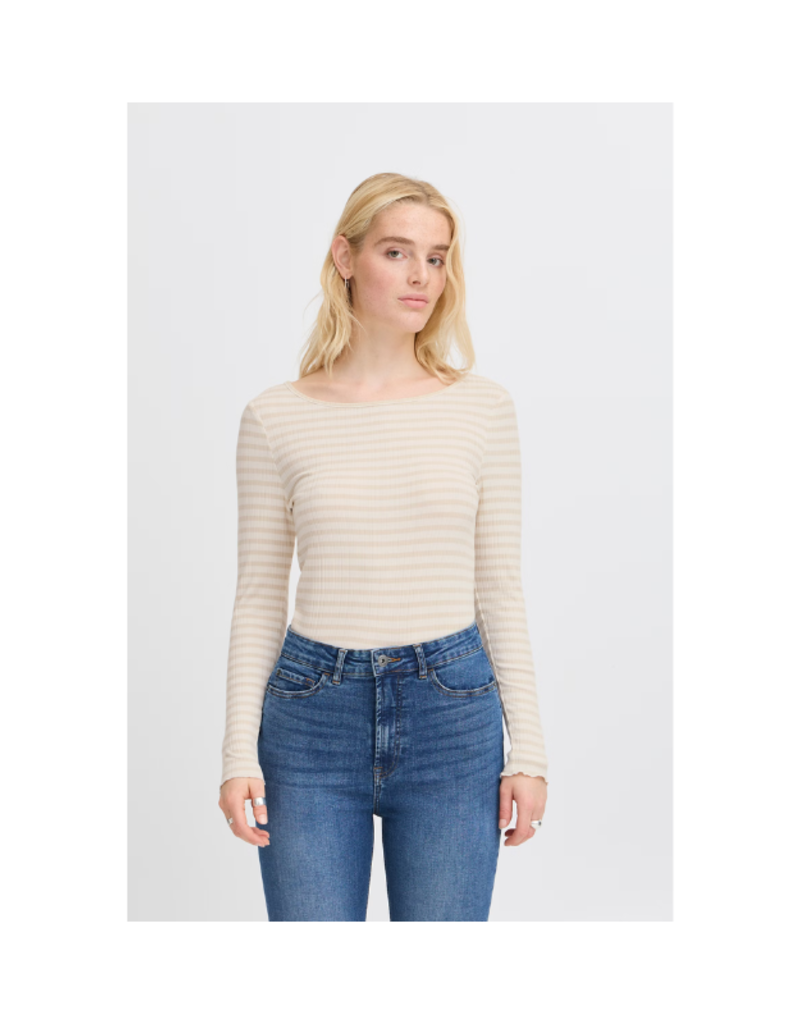 ICHI Cella Longsleeve Tee in Oatmeal Stripe by ICHI