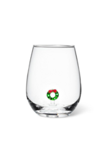 Holiday Stemless Wine Glass with Christmas Wreath