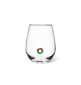 Holiday Stemless Wine Glass with Christmas Wreath
