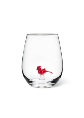 Holiday Stemless Wine Glass with Cardinal