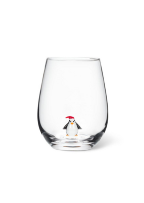 Holiday Stemless Wine Glass with Penguin