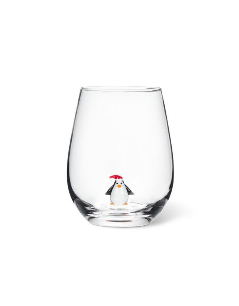 Holiday Stemless Wine Glass with Penguin