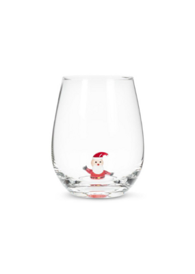 Holiday Stemless Wine Glass with Santa