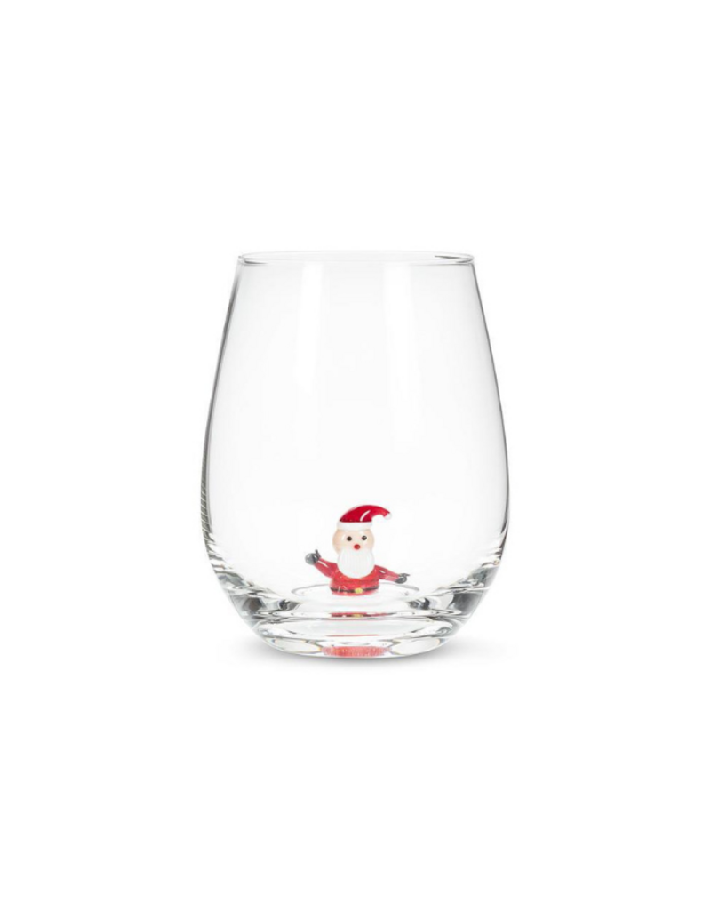 Holiday Stemless Wine Glass with Santa