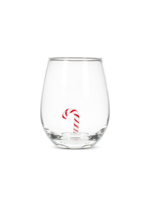 Holiday Stemless Wine Glass with Candy Cane