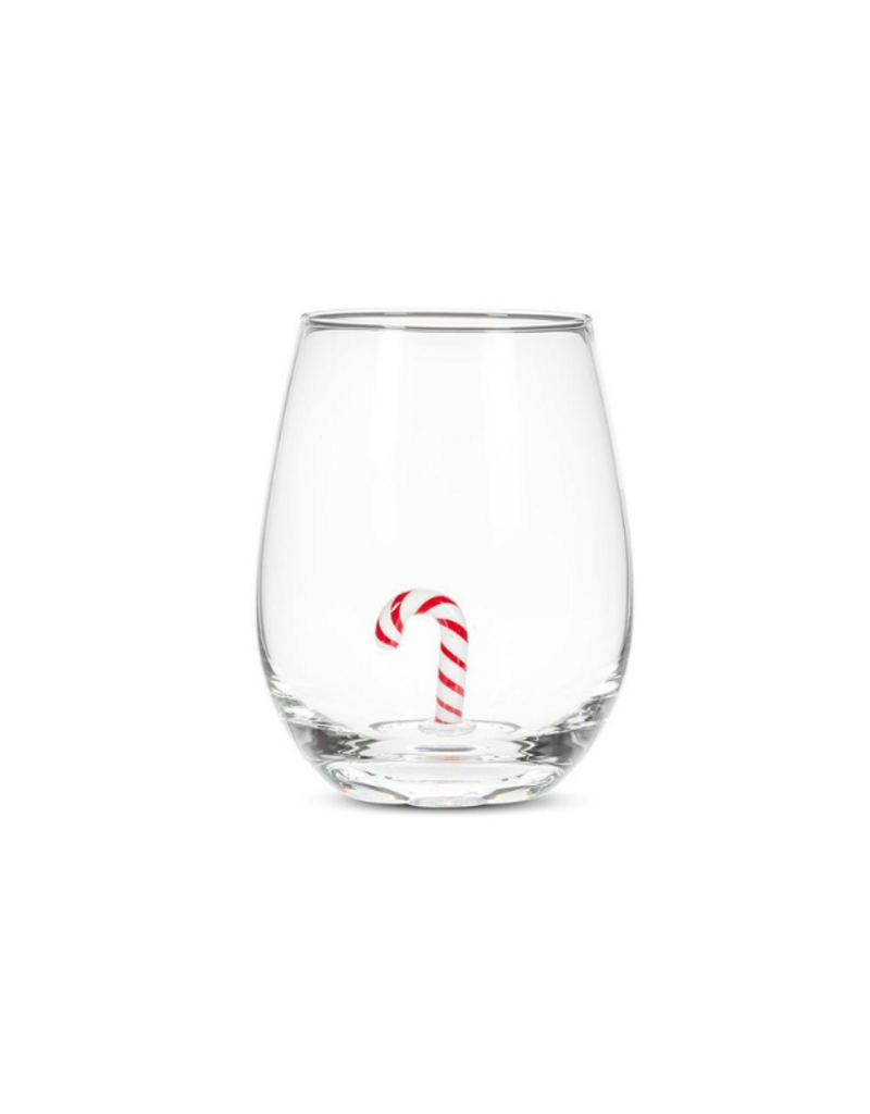 Holiday Stemless Wine Glass with Candy Cane