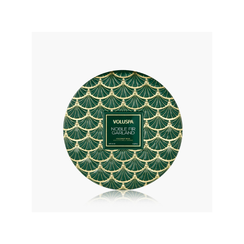 Voluspa 3 Wick Tin Candle Noble Fir Garland - The Art of Home