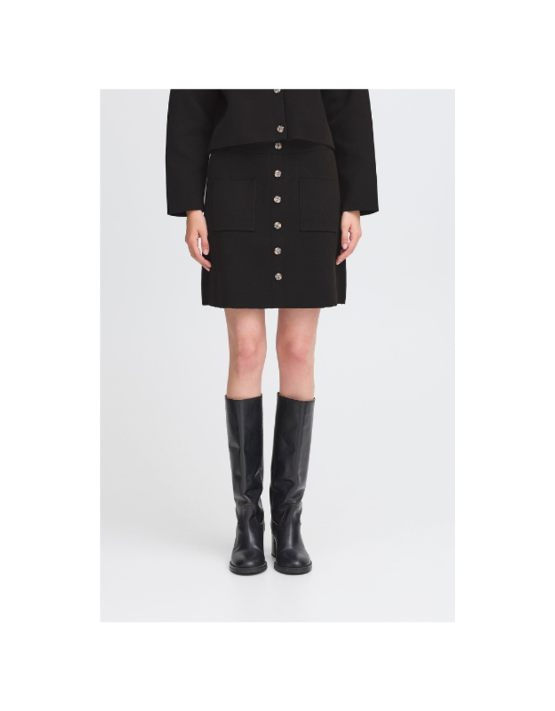ICHI Ketty Button Front Skirt in Black by ICHI