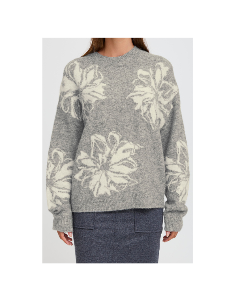 b.young Omea Flower Jumper in Mid Grey Melange by b.young
