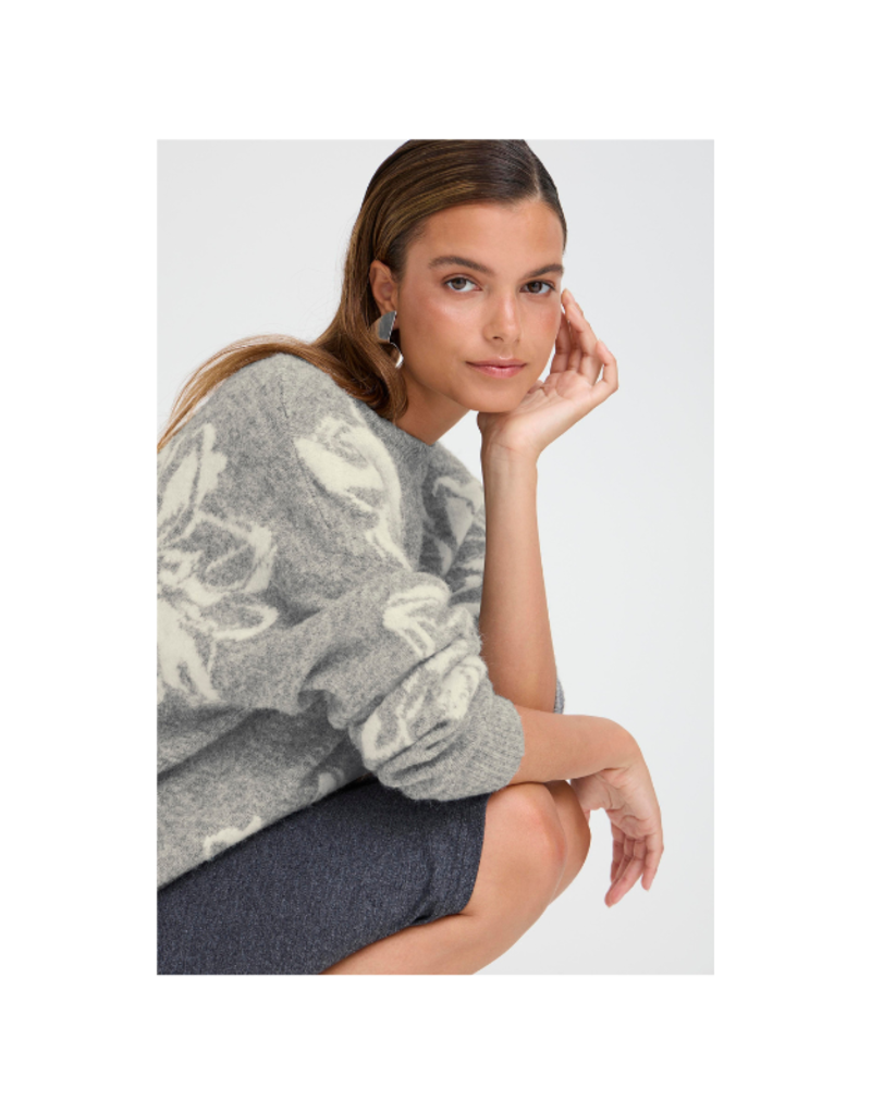 b.young Omea Flower Jumper in Mid Grey Melange by b.young
