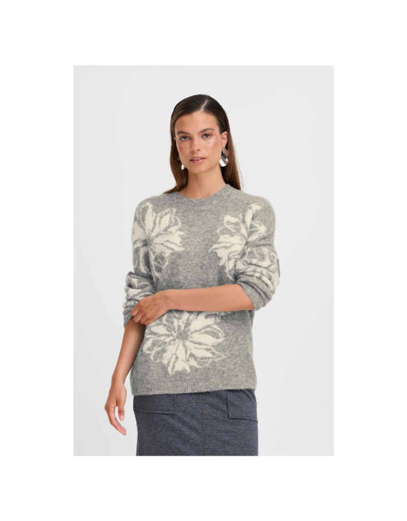 b.young Omea Flower Jumper in Mid Grey Melange by b.young