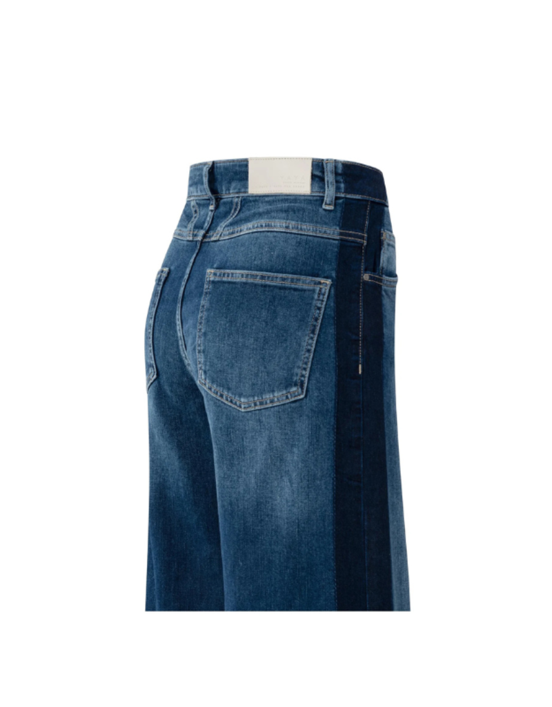 YAYA High-Waist Wide Denim with Tape in Dark Blue Wash by YAYA