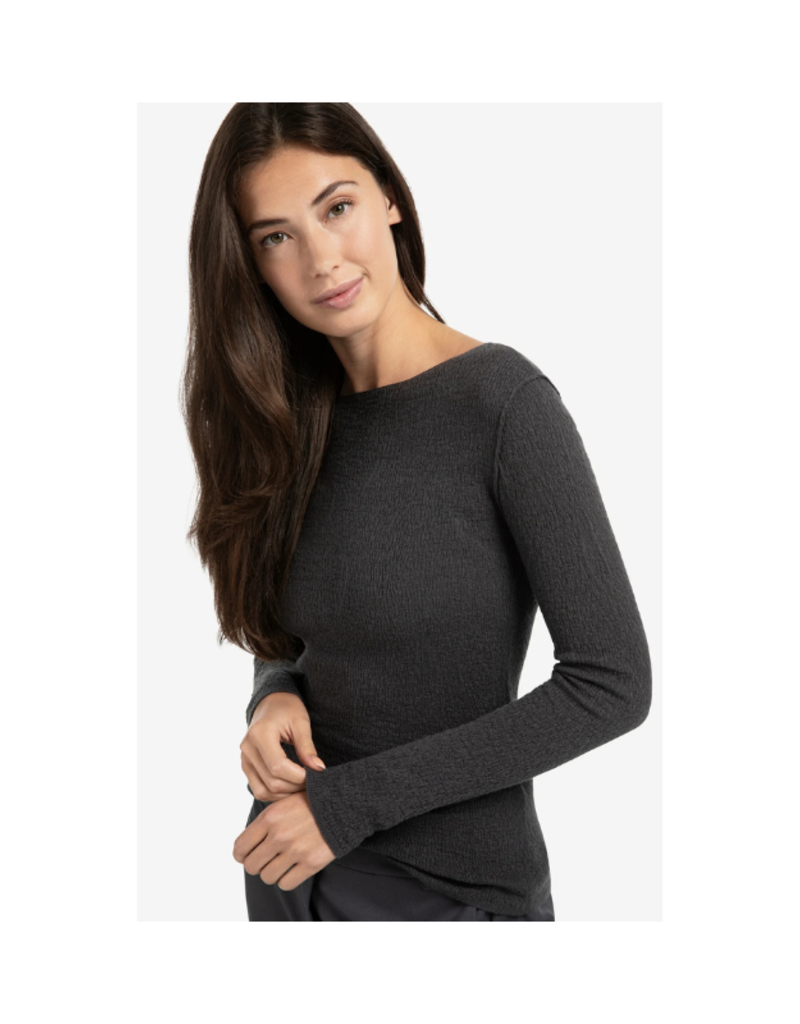 YAYA Light Structured Knit Top in Oyster Black by YAYA
