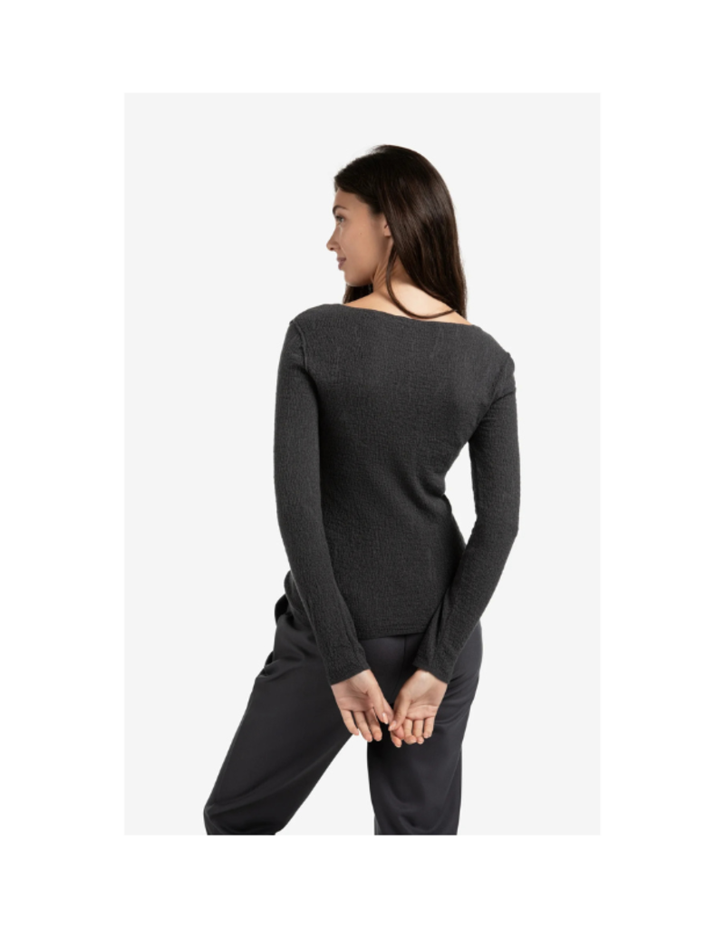 YAYA Light Structured Knit Top in Oyster Black by YAYA