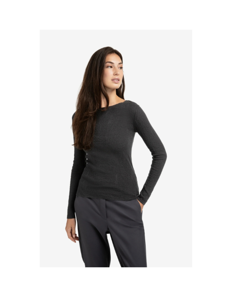 YAYA Light Structured Knit Top in Oyster Black by YAYA