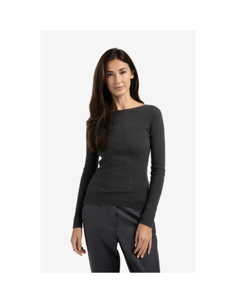 YAYA Light Structured Knit Top in Oyster Black by YAYA