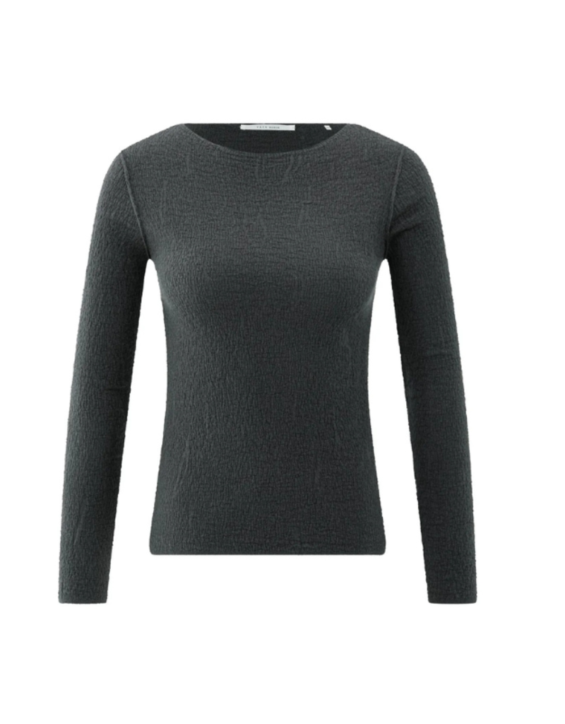 YAYA Light Structured Knit Top in Oyster Black by YAYA