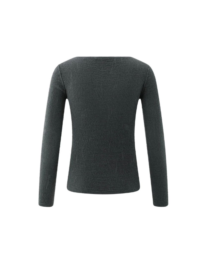 YAYA Light Structured Knit Top in Oyster Black by YAYA