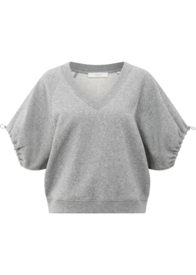 YAYA V-Neck Sweatshirt with Elastic in Grey Melange by YAYA