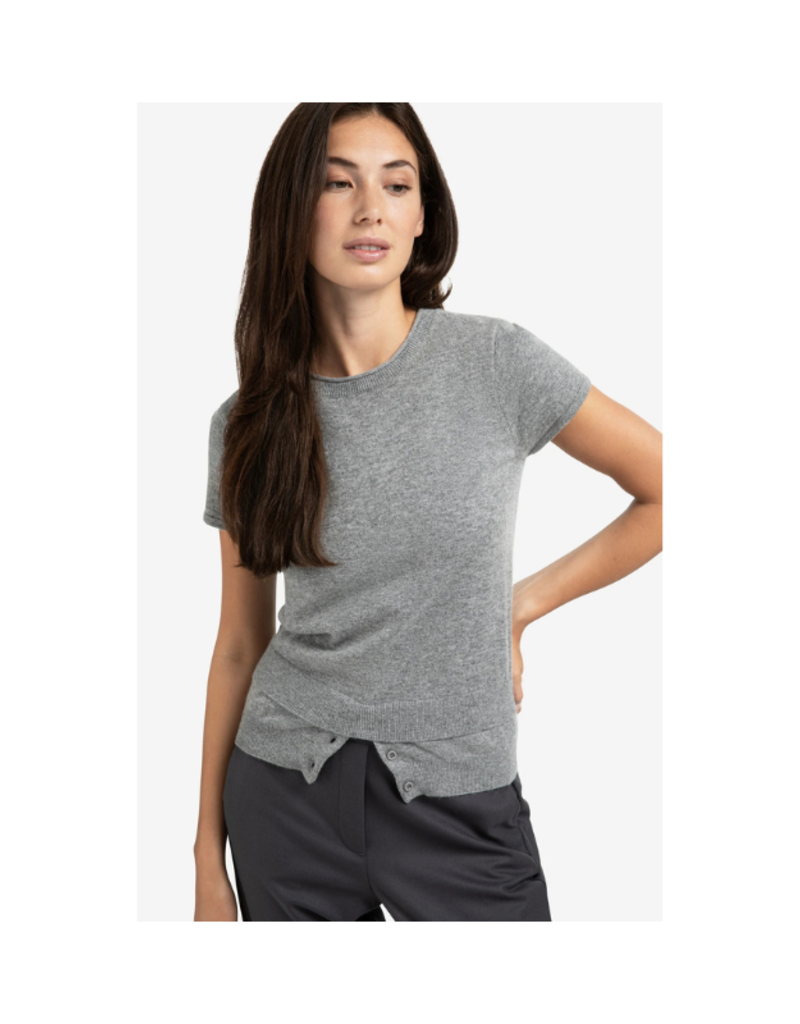 YAYA Shortsleeve Knit Top in Grey Melange by YAYA